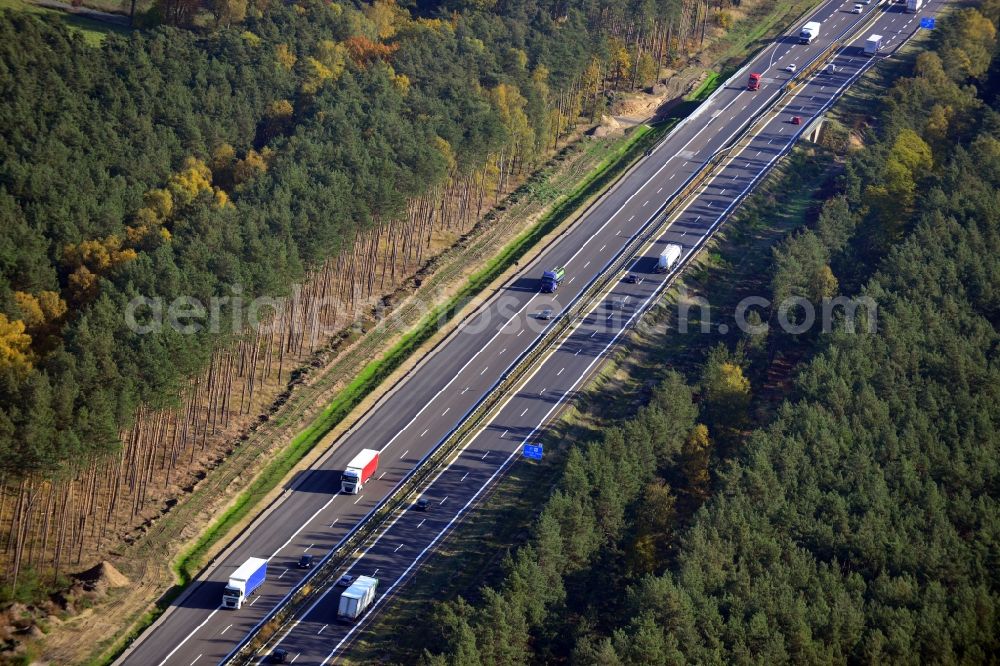 Aerial image Markgrafpieske - View expansion and widening of the route of the highway / motorway BAB A12 / E30 Markgrafpieske in the state of Brandenburg