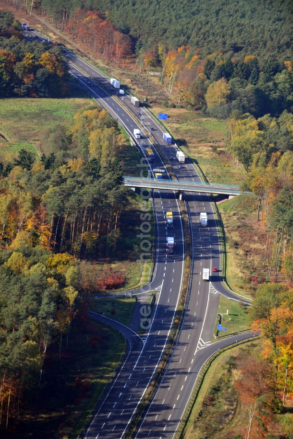 Markgrafpieske from above - View expansion and widening of the route of the highway / motorway BAB A12 / E30 Markgrafpieske in the state of Brandenburg