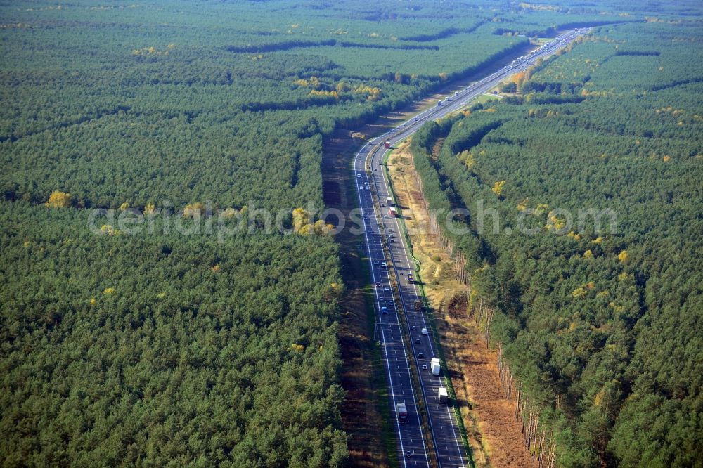 Aerial image Markgrafpieske - View expansion and widening of the route of the highway / motorway BAB A12 / E30 Markgrafpieske in the state of Brandenburg