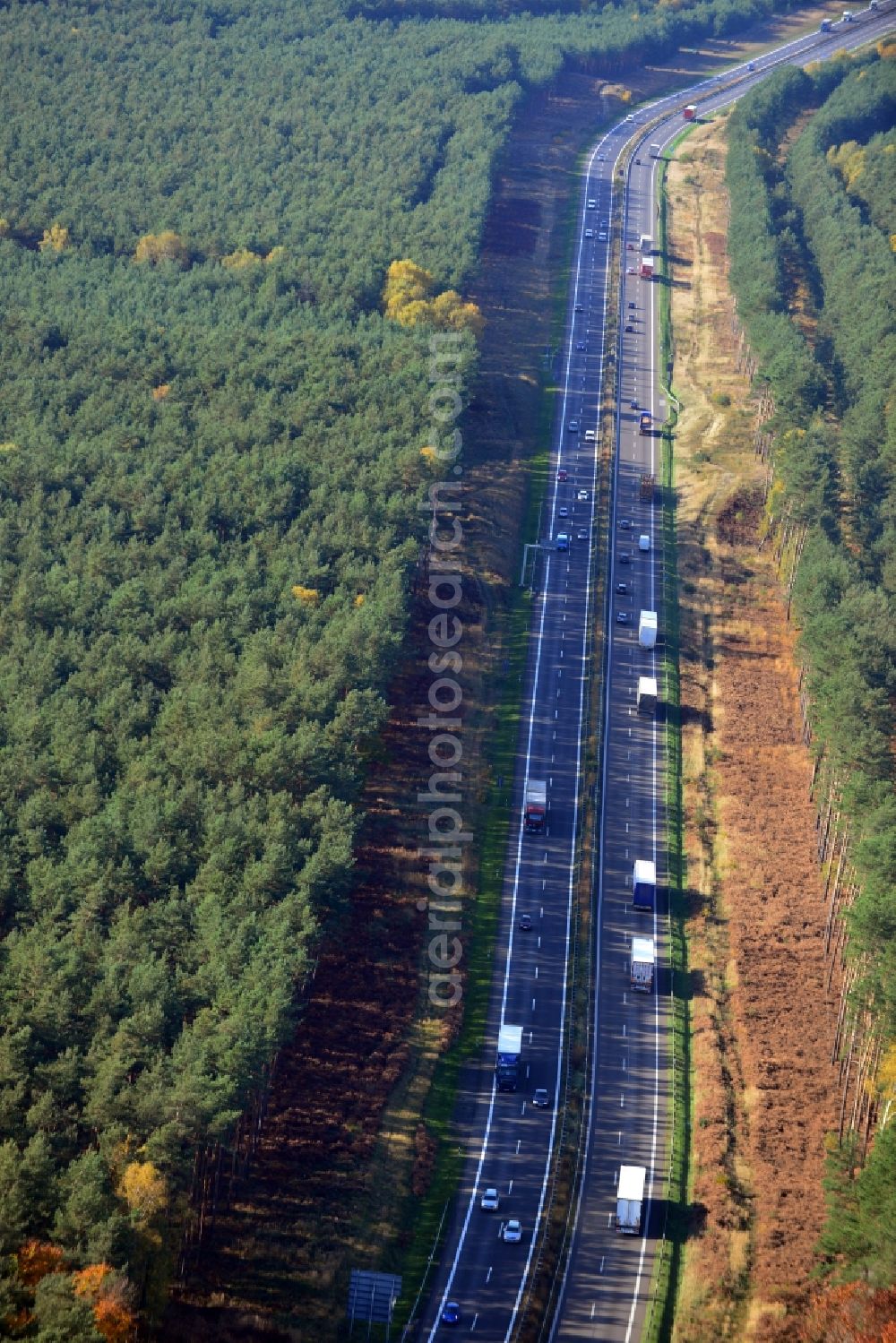 Aerial photograph Markgrafpieske - View expansion and widening of the route of the highway / motorway BAB A12 / E30 Markgrafpieske in the state of Brandenburg