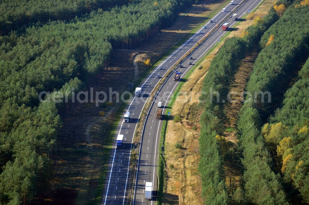 Aerial image Markgrafpieske - View expansion and widening of the route of the highway / motorway BAB A12 / E30 Markgrafpieske in the state of Brandenburg