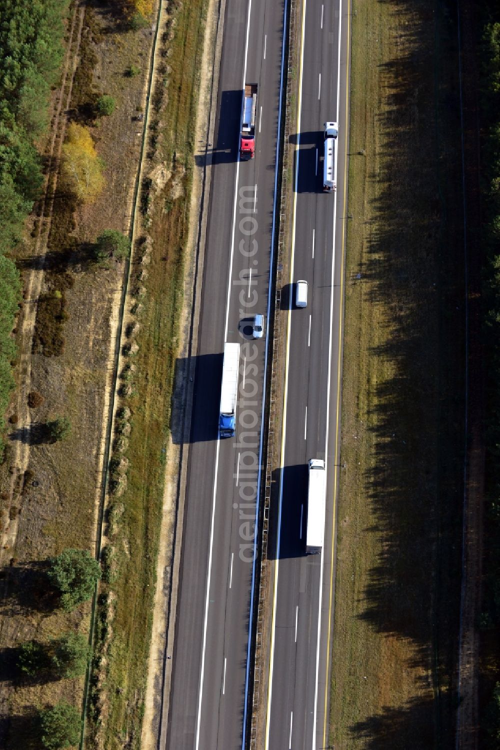 Markgrafpieske from the bird's eye view: View expansion and widening of the route of the highway / motorway BAB A12 / E30 Markgrafpieske in the state of Brandenburg