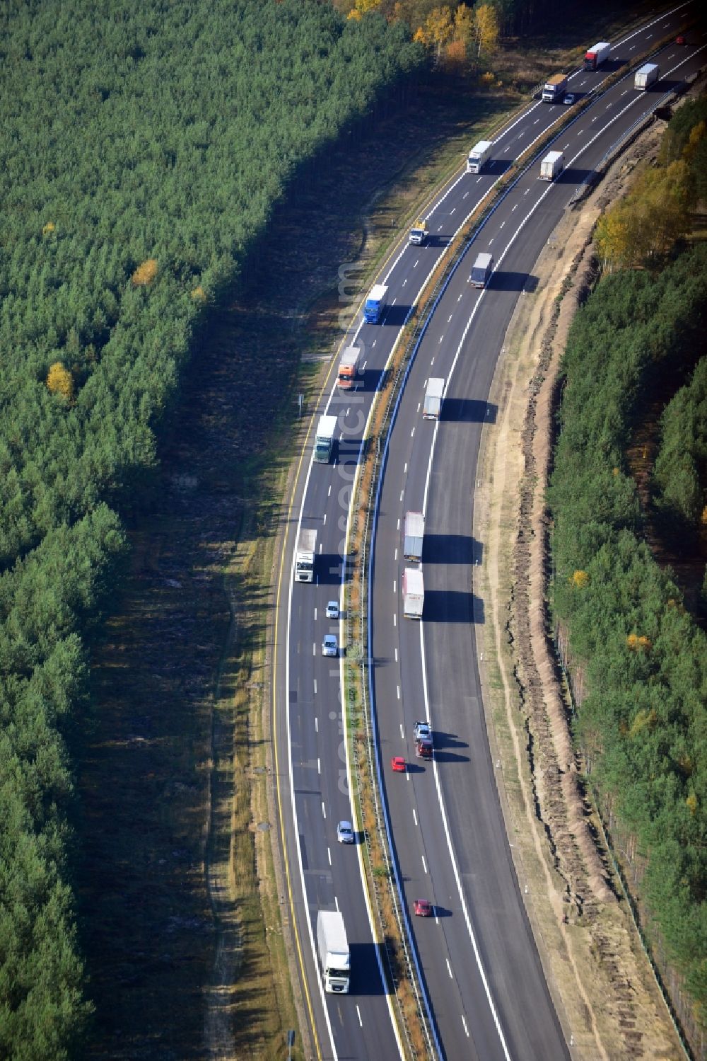 Aerial image Markgrafpieske - View expansion and widening of the route of the highway / motorway BAB A12 / E30 Markgrafpieske in the state of Brandenburg