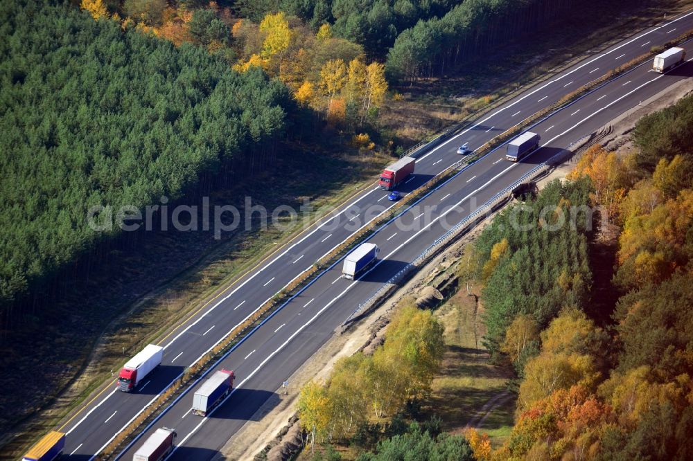 Aerial photograph Markgrafpieske - View expansion and widening of the route of the highway / motorway BAB A12 / E30 Markgrafpieske in the state of Brandenburg