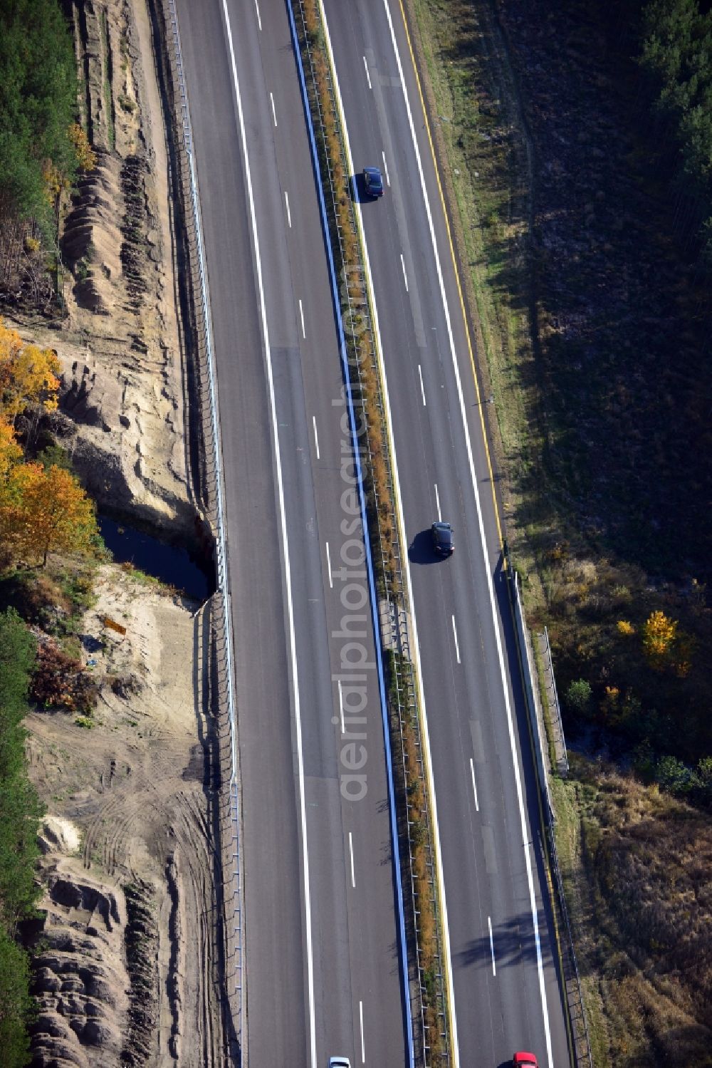 Markgrafpieske from the bird's eye view: View expansion and widening of the route of the highway / motorway BAB A12 / E30 Markgrafpieske in the state of Brandenburg