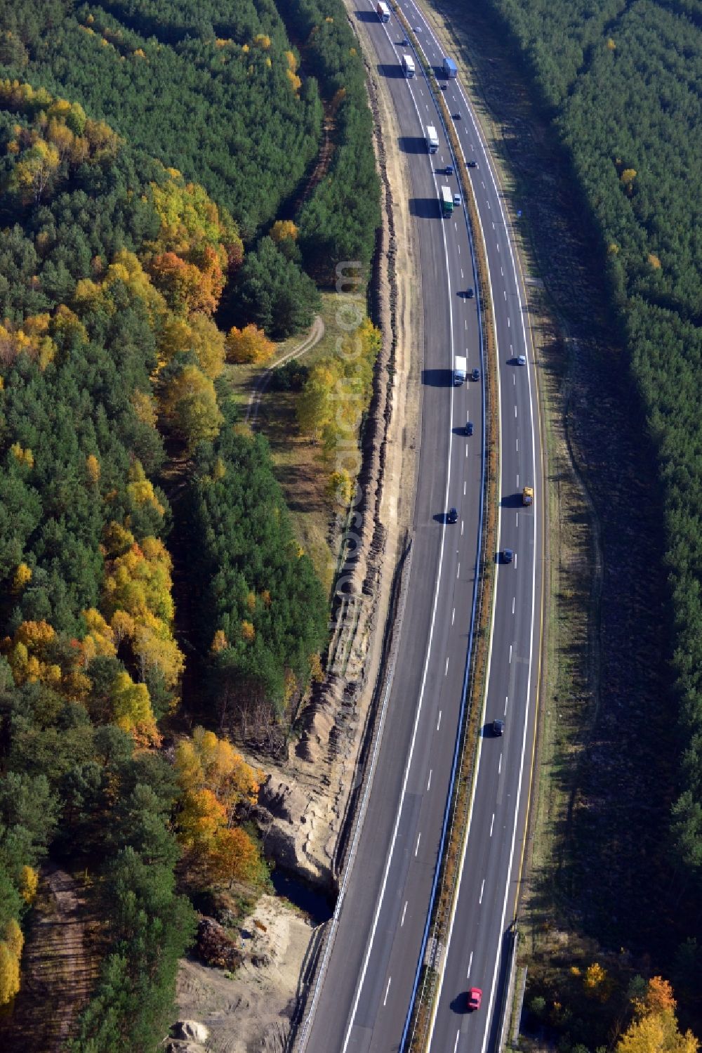 Aerial image Markgrafpieske - View expansion and widening of the route of the highway / motorway BAB A12 / E30 Markgrafpieske in the state of Brandenburg