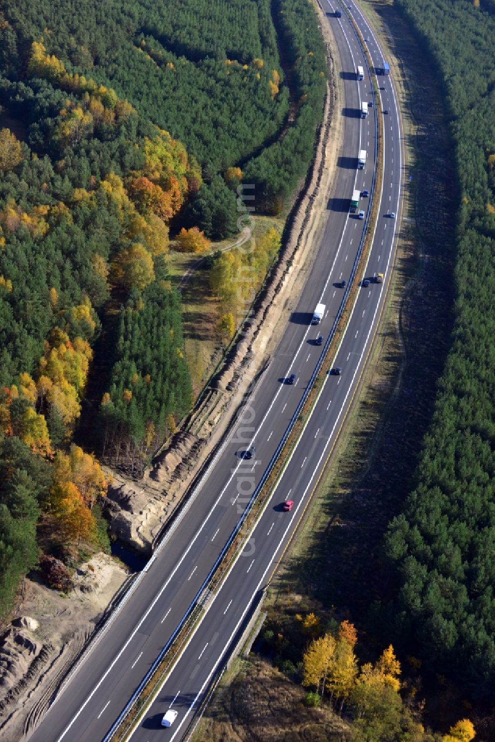 Aerial photograph Markgrafpieske - View expansion and widening of the route of the highway / motorway BAB A12 / E30 Markgrafpieske in the state of Brandenburg