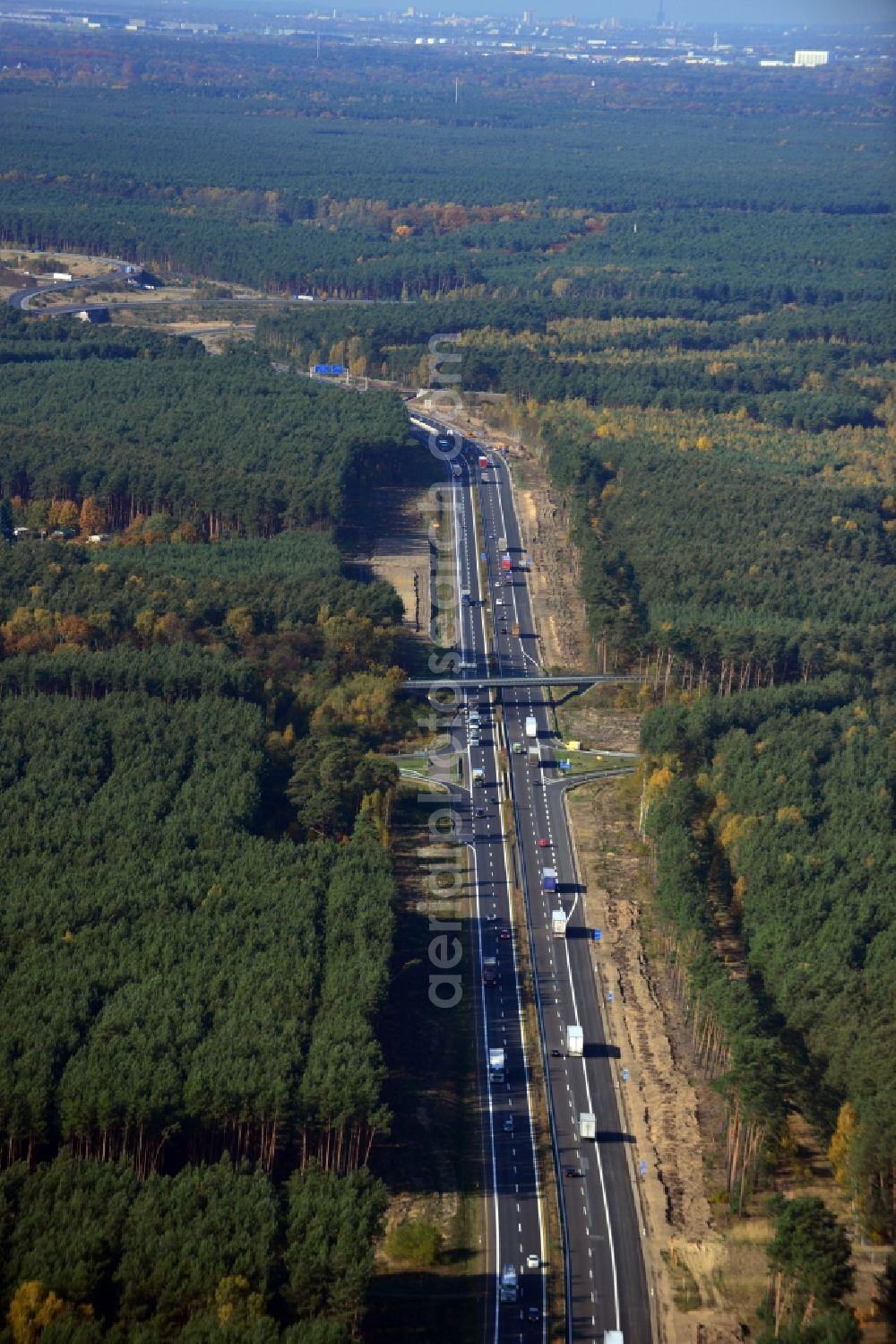 Aerial image Markgrafpieske - View expansion and widening of the route of the highway / motorway BAB A12 / E30 Markgrafpieske in the state of Brandenburg