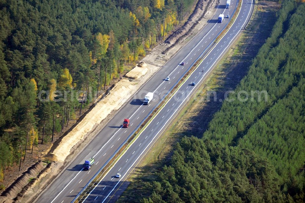 Aerial image Markgrafpieske - View expansion and widening of the route of the highway / motorway BAB A12 / E30 Markgrafpieske in the state of Brandenburg