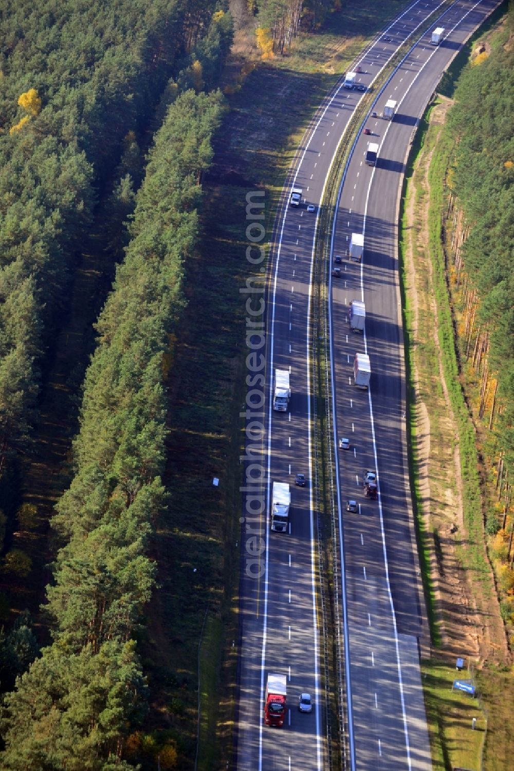 Markgrafpieske from the bird's eye view: View expansion and widening of the route of the highway / motorway BAB A12 / E30 Markgrafpieske in the state of Brandenburg