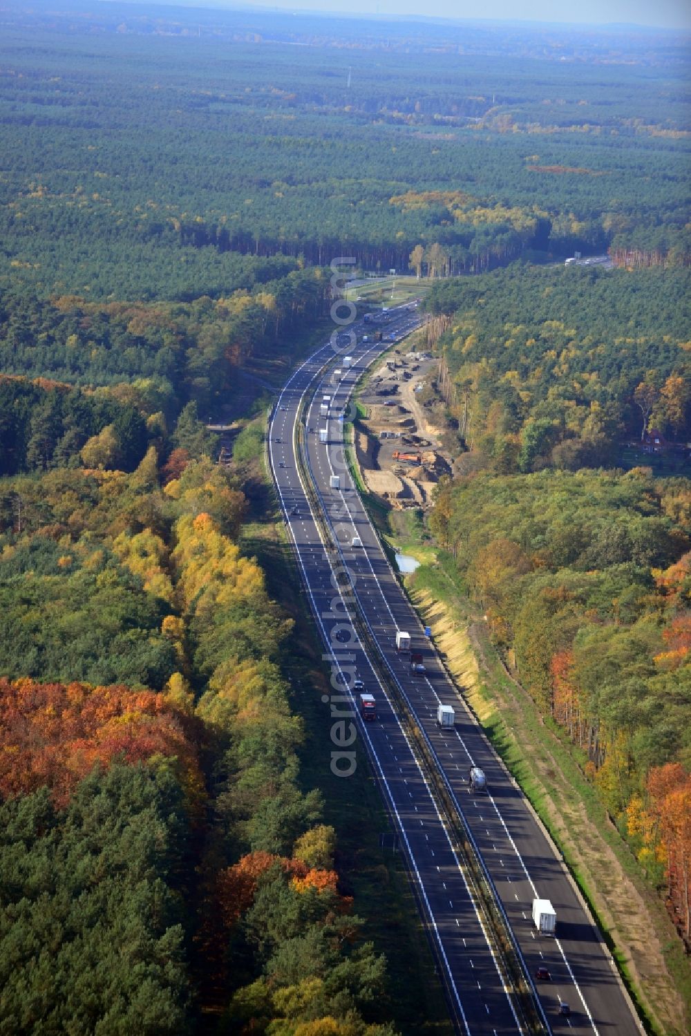 Aerial image Markgrafpieske - Construction and widening of the route of the highway / motorway BAB A12 / E30 at Markgrafpieske in Brandenburg