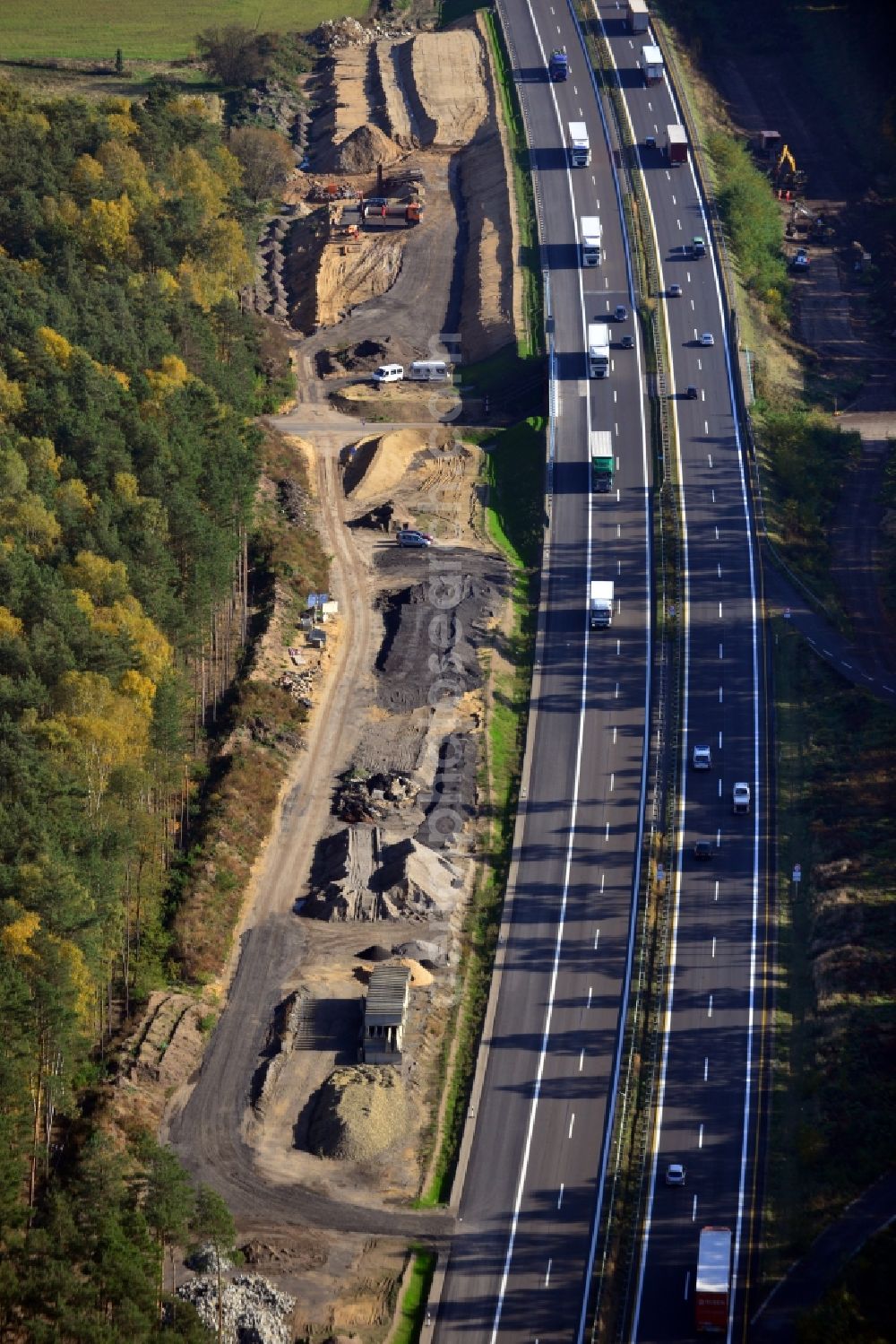 Aerial image Markgrafpieske - Construction and widening of the route of the highway / motorway BAB A12 / E30 at Markgrafpieske in Brandenburg