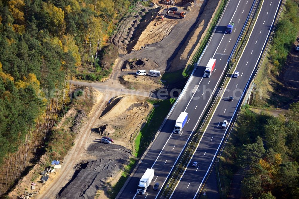 Markgrafpieske from the bird's eye view: Construction and widening of the route of the highway / motorway BAB A12 / E30 at Markgrafpieske in Brandenburg