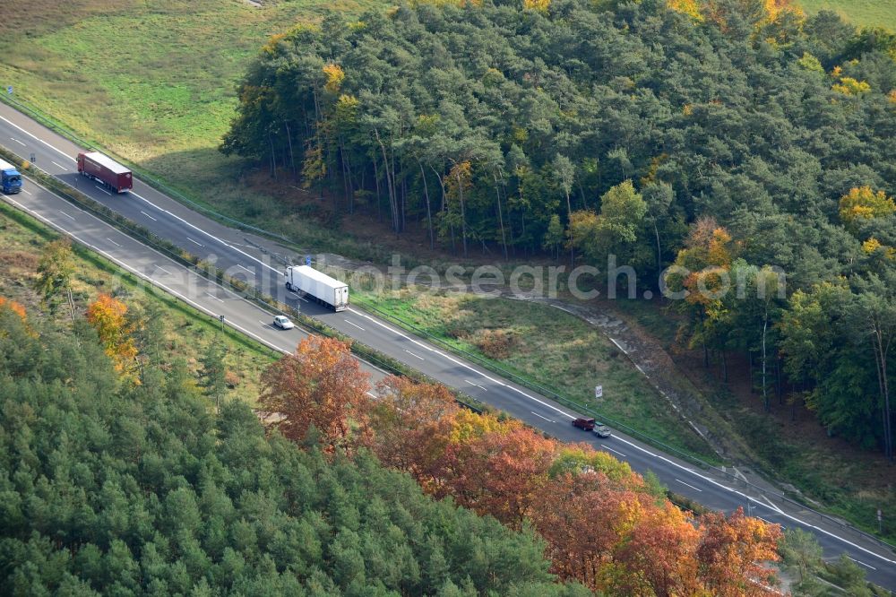 Markgrafpieske from above - View expansion and widening of the route of the highway / motorway BAB A12 / E30 Markgrafpieske in the state of Brandenburg