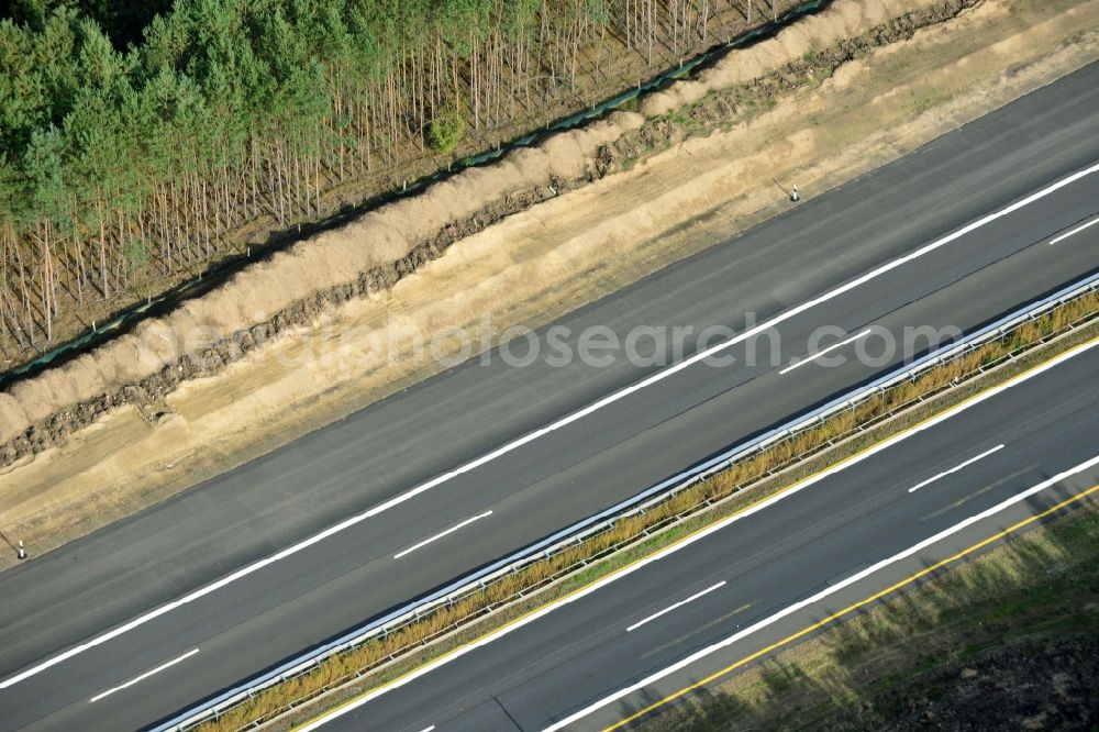 Aerial image Markgrafpieske - View expansion and widening of the route of the highway / motorway BAB A12 / E30 Markgrafpieske in the state of Brandenburg