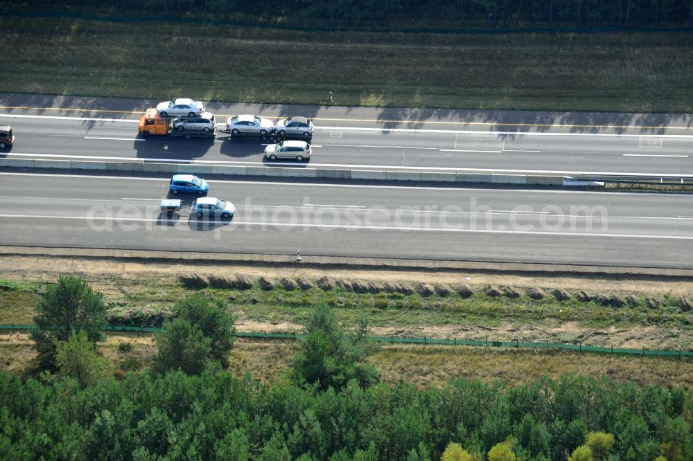 Markgrafpieske from above - View expansion and widening of the route of the highway / motorway BAB A12 / E30 Markgrafpieske in the state of Brandenburg