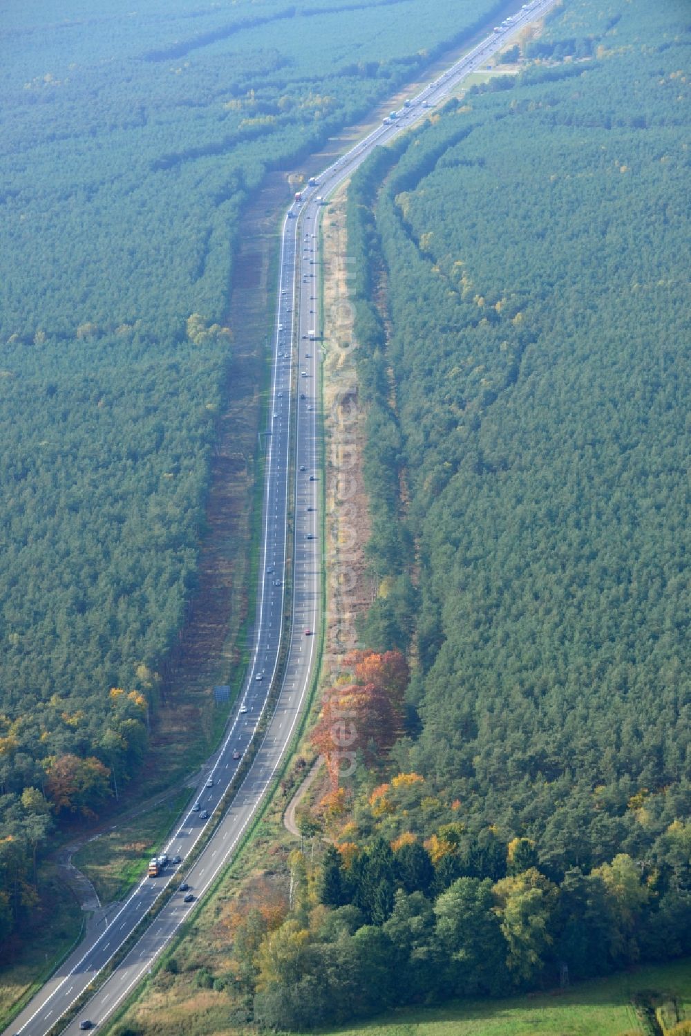 Aerial image Markgrafpieske - View expansion and widening of the route of the highway / motorway BAB A12 / E30 Markgrafpieske in the state of Brandenburg