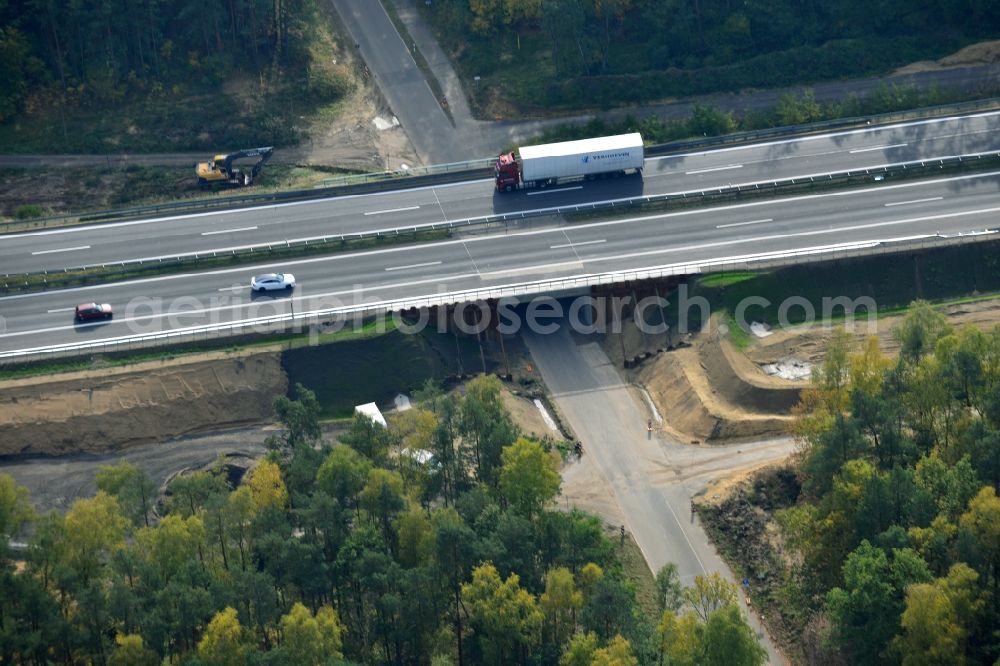 Aerial photograph Markgrafpieske - View expansion and widening of the route of the highway / motorway BAB A12 / E30 Markgrafpieske in the state of Brandenburg