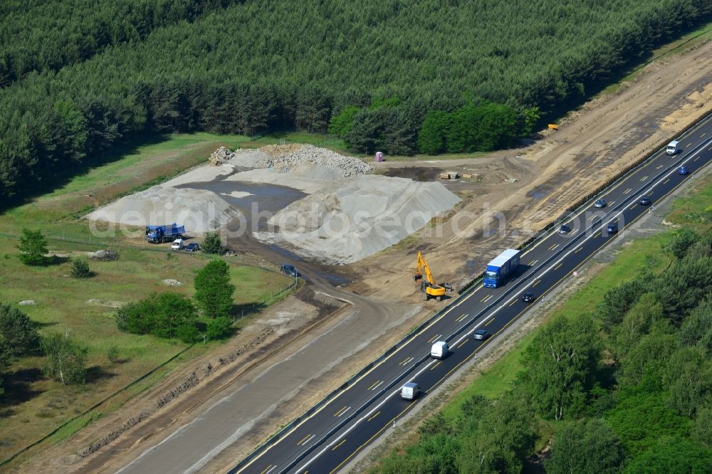 Aerial image Markgrafpieske - View expansion and widening of the route of the highway / motorway BAB A12 / E30 Markgrafpieske in the state of Brandenburg