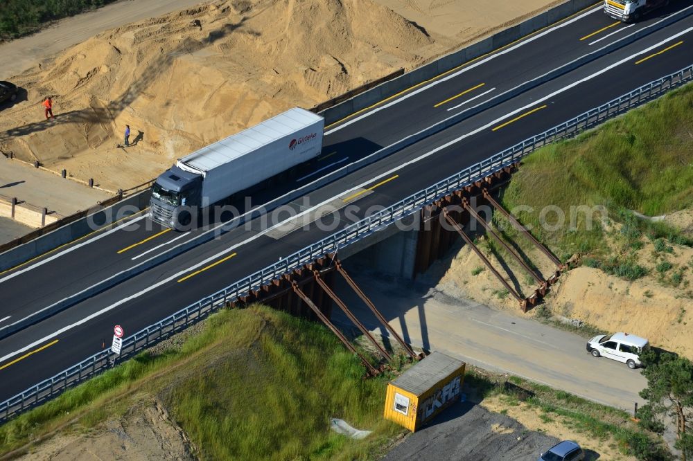 Markgrafpieske from the bird's eye view: View expansion and widening of the route of the highway / motorway BAB A12 / E30 Markgrafpieske in the state of Brandenburg