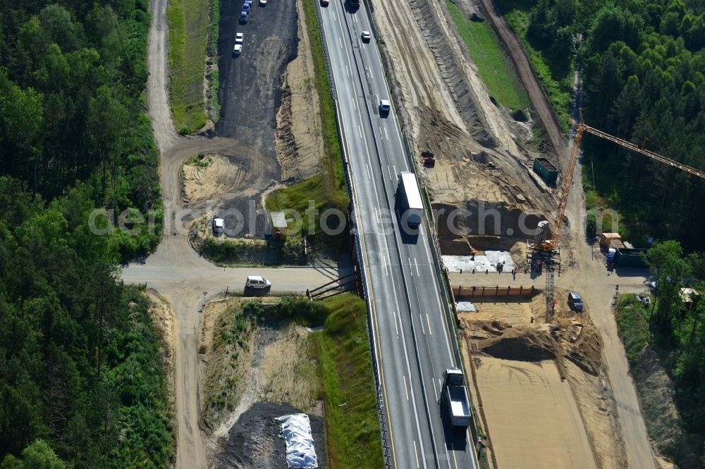 Aerial image Markgrafpieske - View expansion and widening of the route of the highway / motorway BAB A12 / E30 Markgrafpieske in the state of Brandenburg