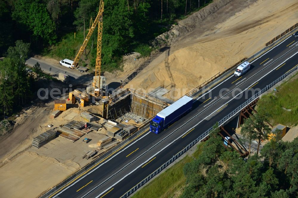 Aerial photograph Markgrafpieske - View expansion and widening of the route of the highway / motorway BAB A12 / E30 Markgrafpieske in the state of Brandenburg