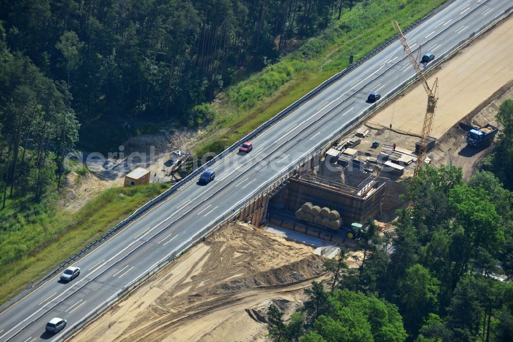 Aerial image Markgrafpieske - View expansion and widening of the route of the highway / motorway BAB A12 / E30 Markgrafpieske in the state of Brandenburg