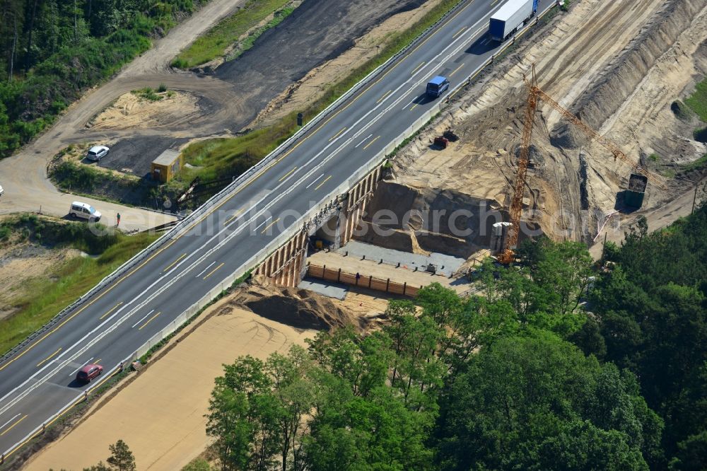 Markgrafpieske from above - View expansion and widening of the route of the highway / motorway BAB A12 / E30 Markgrafpieske in the state of Brandenburg