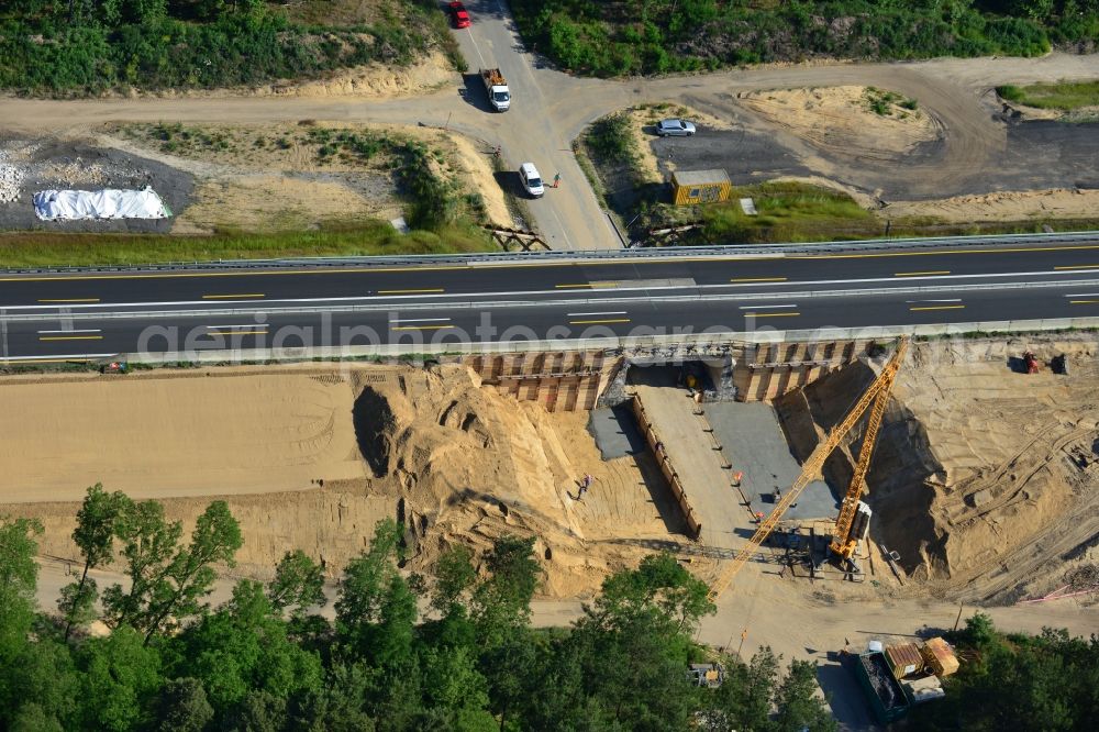 Markgrafpieske from the bird's eye view: View expansion and widening of the route of the highway / motorway BAB A12 / E30 Markgrafpieske in the state of Brandenburg