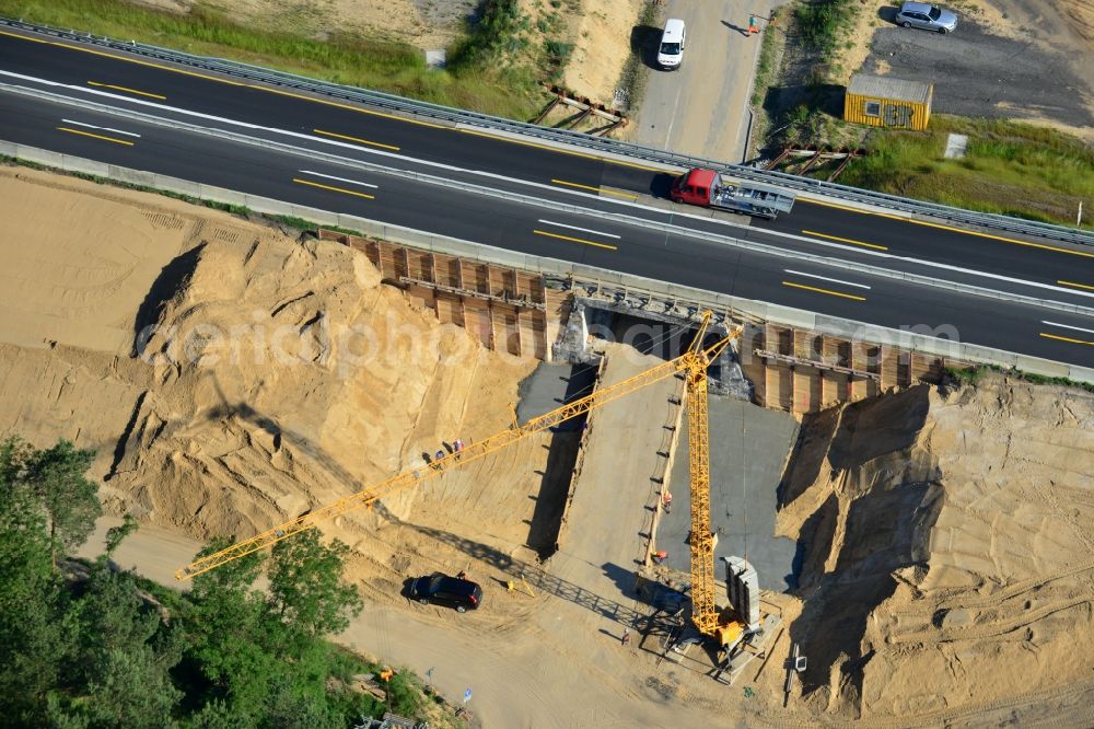 Aerial image Markgrafpieske - View expansion and widening of the route of the highway / motorway BAB A12 / E30 Markgrafpieske in the state of Brandenburg