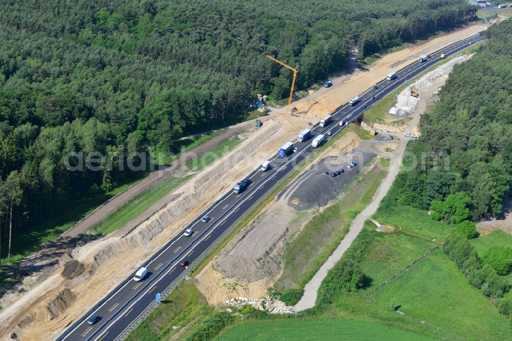 Markgrafpieske from the bird's eye view: View expansion and widening of the route of the highway / motorway BAB A12 / E30 Markgrafpieske in the state of Brandenburg