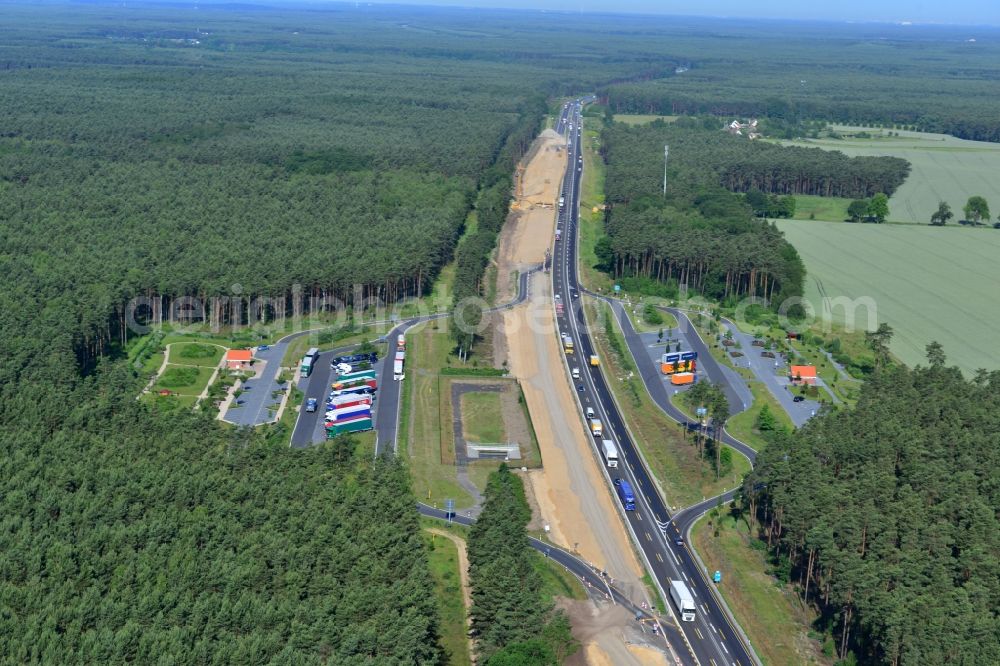 Aerial photograph Markgrafpieske - View expansion and widening of the route of the highway / motorway BAB A12 / E30 Markgrafpieske in the state of Brandenburg