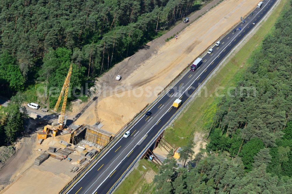 Aerial image Markgrafpieske - View expansion and widening of the route of the highway / motorway BAB A12 / E30 Markgrafpieske in the state of Brandenburg