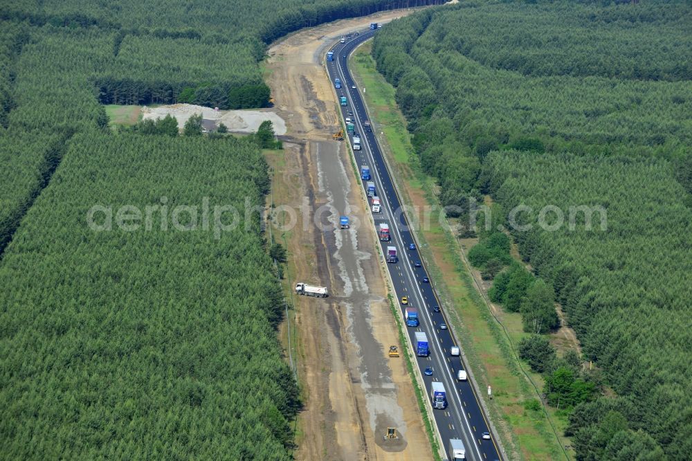 Aerial photograph Markgrafpieske - View expansion and widening of the route of the highway / motorway BAB A12 / E30 Markgrafpieske in the state of Brandenburg