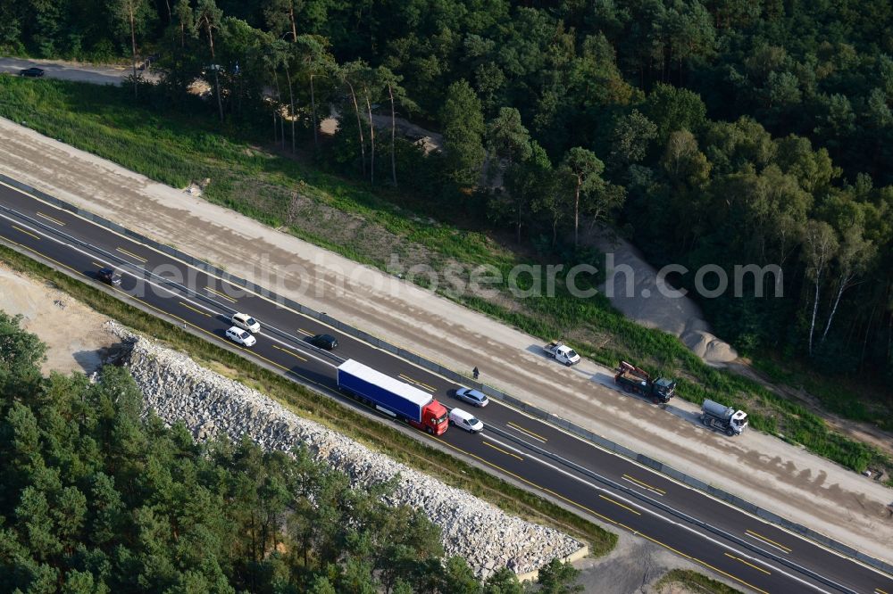 Markgrafpieske from the bird's eye view: View expansion and widening of the route of the highway / motorway BAB A12 / E30 Markgrafpieske in the state of Brandenburg