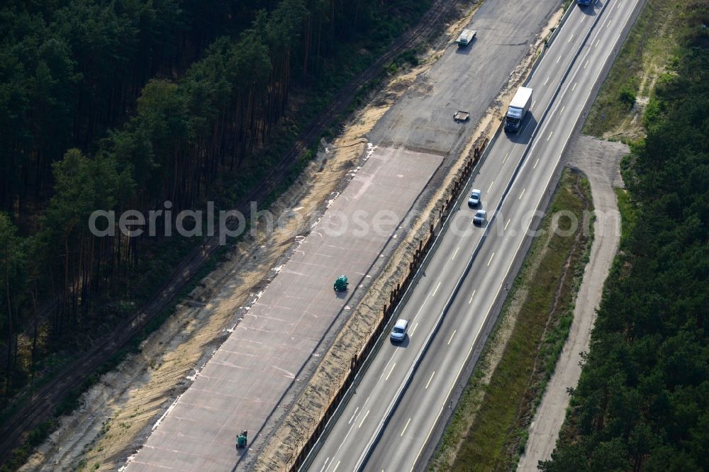 Aerial photograph Markgrafpieske - View expansion and widening of the route of the highway / motorway BAB A12 / E30 Markgrafpieske in the state of Brandenburg