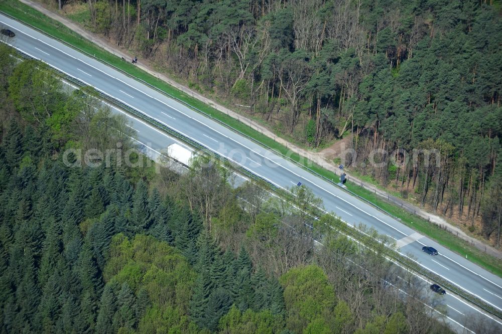 Rauen from the bird's eye view: View expansion and widening of the route of the highway / motorway BAB A12 / E30 Rauen in the state of Brandenburg