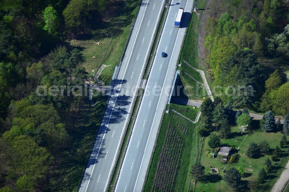 Rauen from above - View expansion and widening of the route of the highway / motorway BAB A12 / E30 Rauen in the state of Brandenburg