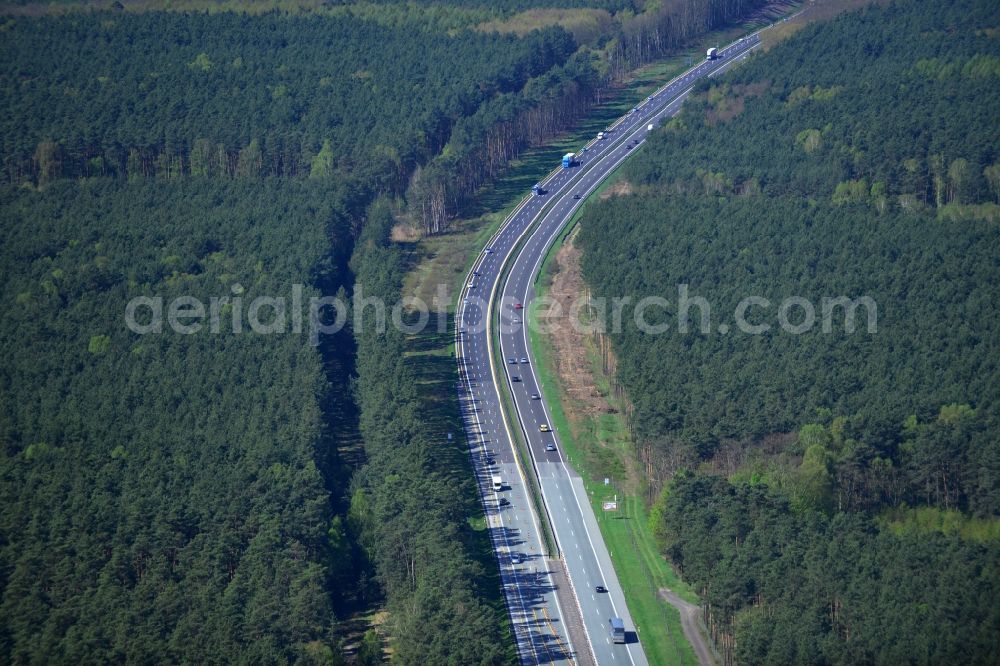 Rauen from the bird's eye view: View expansion and widening of the route of the highway / motorway BAB A12 / E30 Rauen in the state of Brandenburg