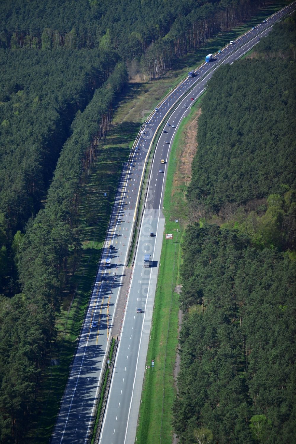 Aerial image Rauen - View expansion and widening of the route of the highway / motorway BAB A12 / E30 Rauen in the state of Brandenburg