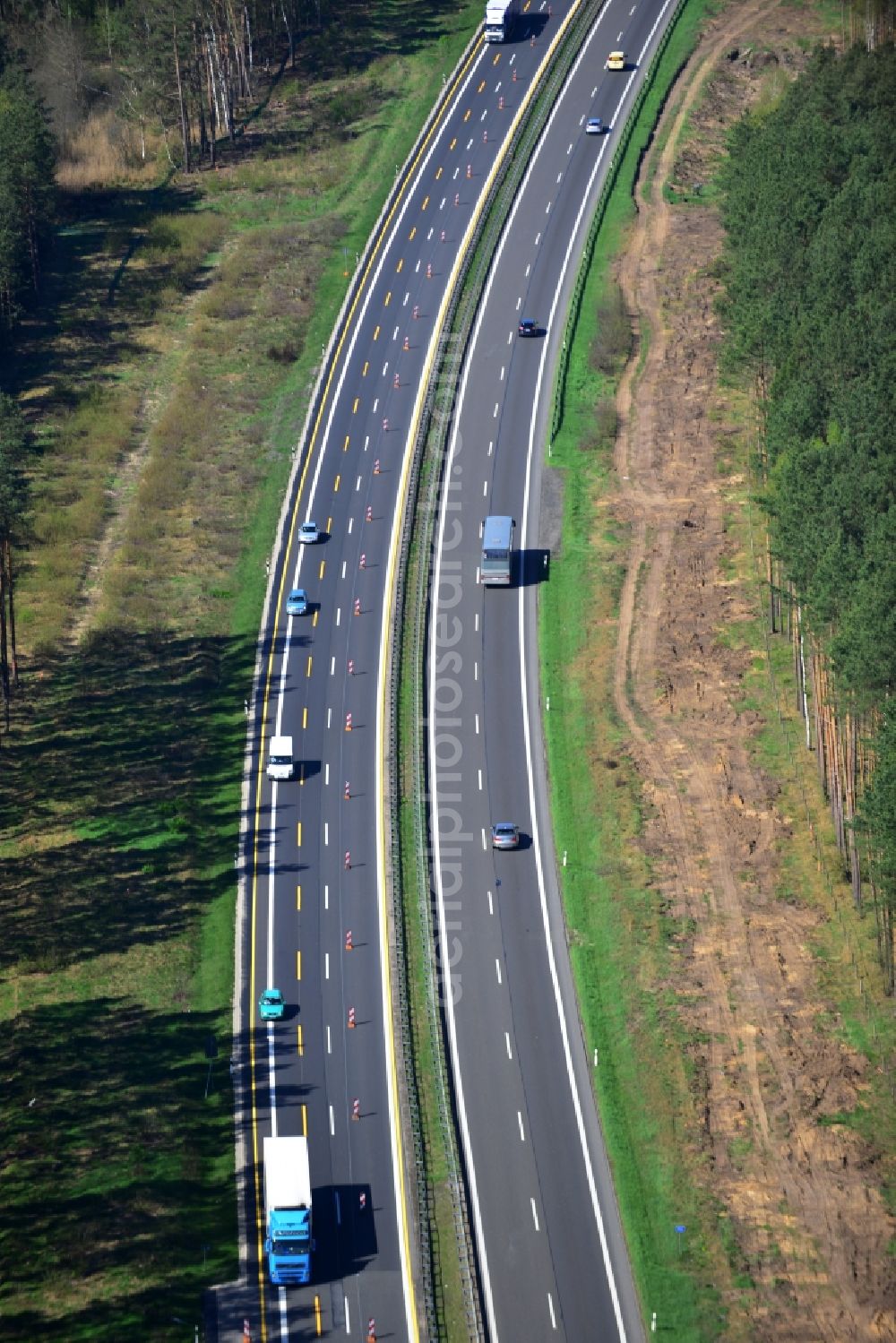 Aerial photograph Rauen - View expansion and widening of the route of the highway / motorway BAB A12 / E30 Rauen in the state of Brandenburg