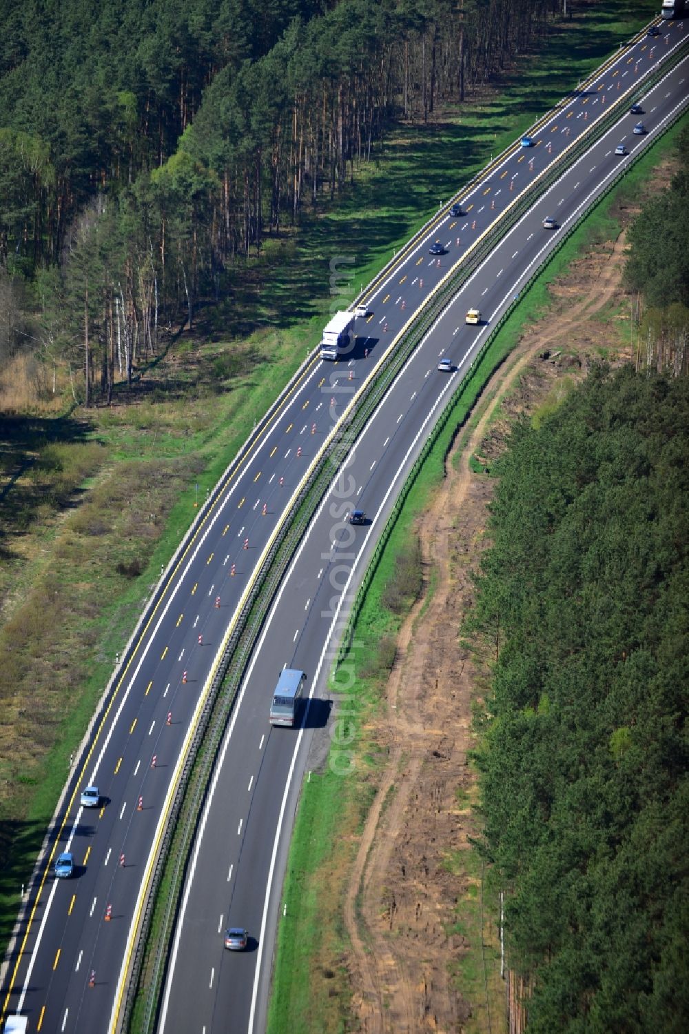 Rauen from above - View expansion and widening of the route of the highway / motorway BAB A12 / E30 Rauen in the state of Brandenburg