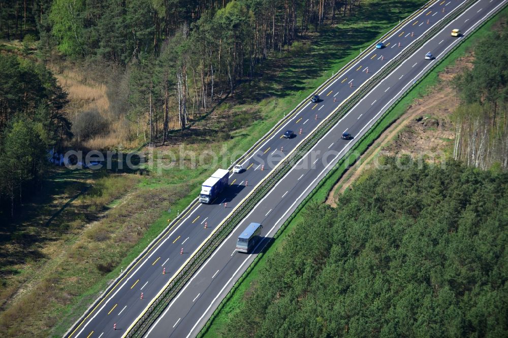 Rauen from the bird's eye view: View expansion and widening of the route of the highway / motorway BAB A12 / E30 Rauen in the state of Brandenburg