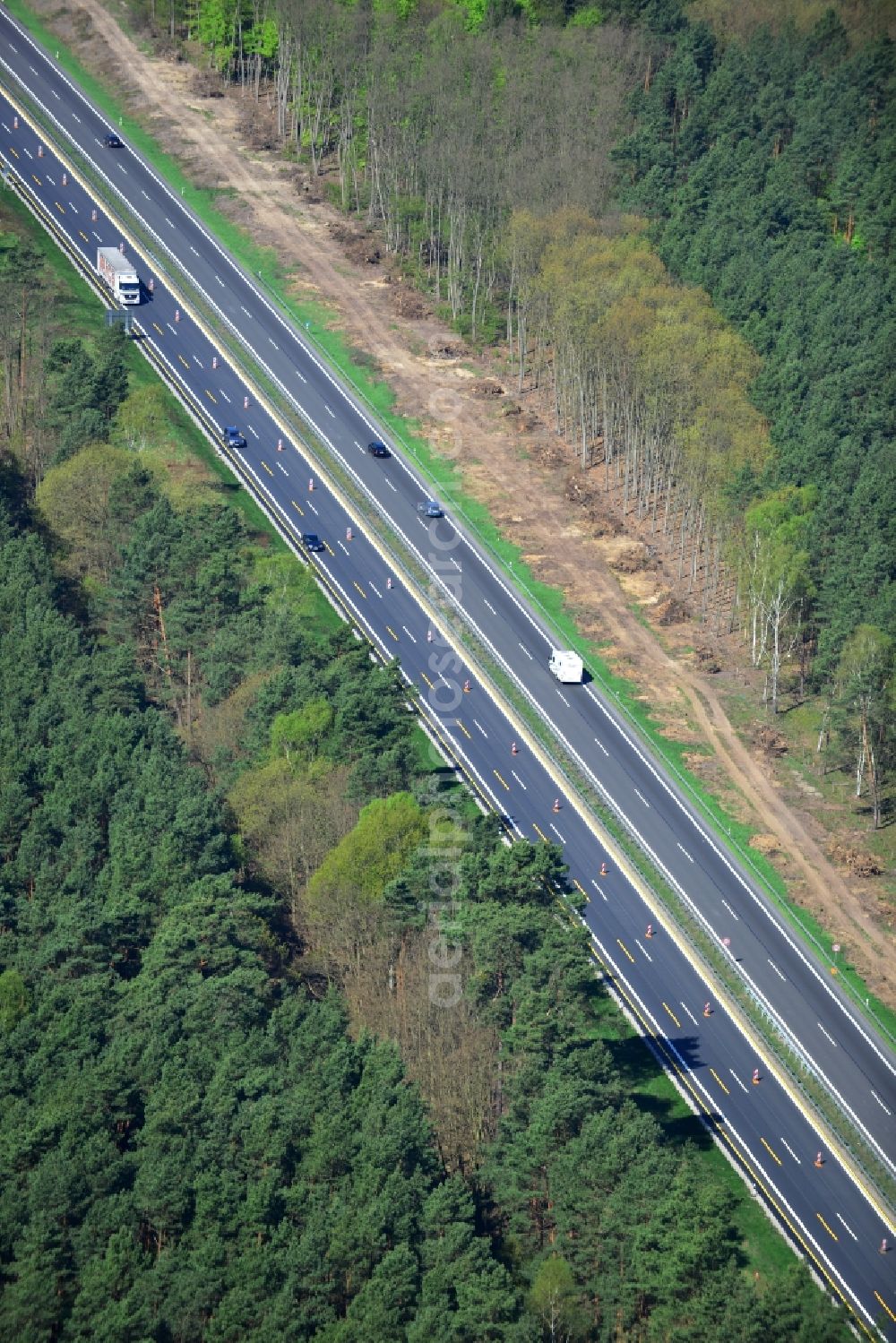 Aerial image Rauen - View expansion and widening of the route of the highway / motorway BAB A12 / E30 Rauen in the state of Brandenburg