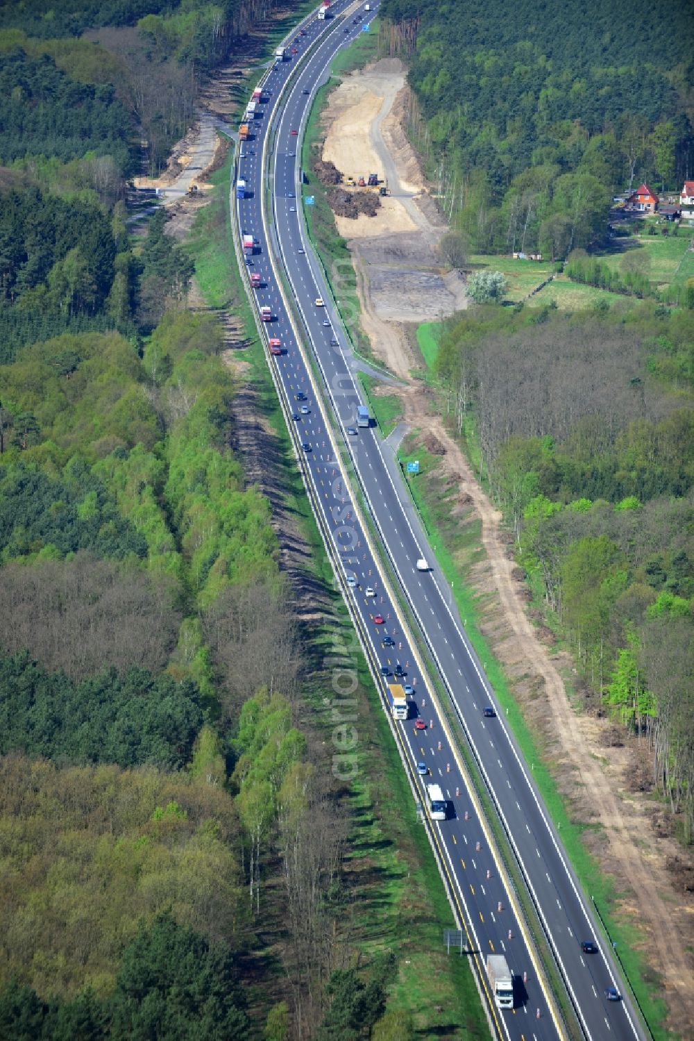 Aerial photograph Rauen - View expansion and widening of the route of the highway / motorway BAB A12 / E30 Rauen in the state of Brandenburg