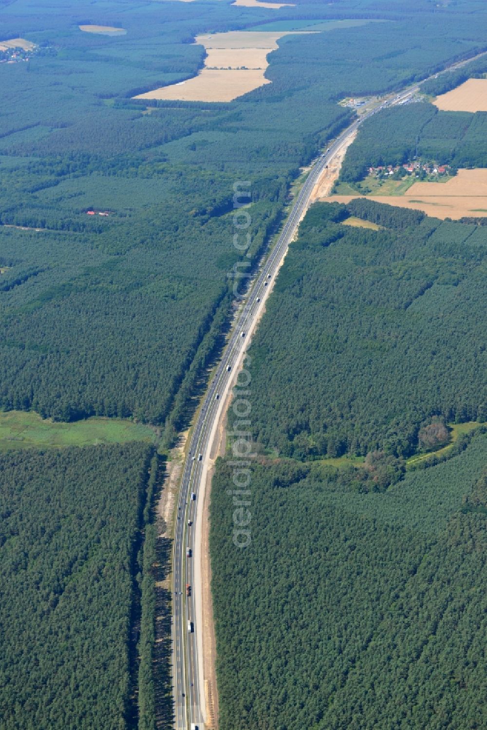 Rauen from above - Construction and widening of the route of the highway / motorway BAB A12 / E30 at Rauen in Brandenburg