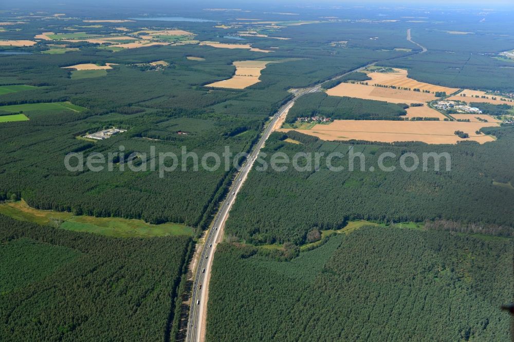 Rauen from the bird's eye view: Construction and widening of the route of the highway / motorway BAB A12 / E30 at Rauen in Brandenburg