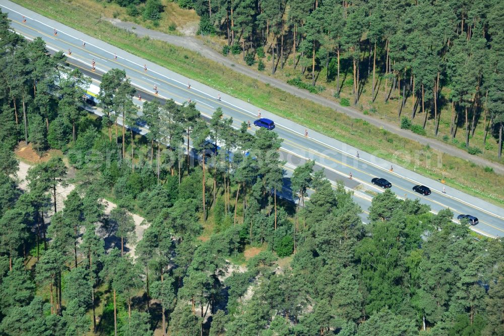 Rauen from above - Construction and widening of the route of the highway / motorway BAB A12 / E30 at Rauen in Brandenburg