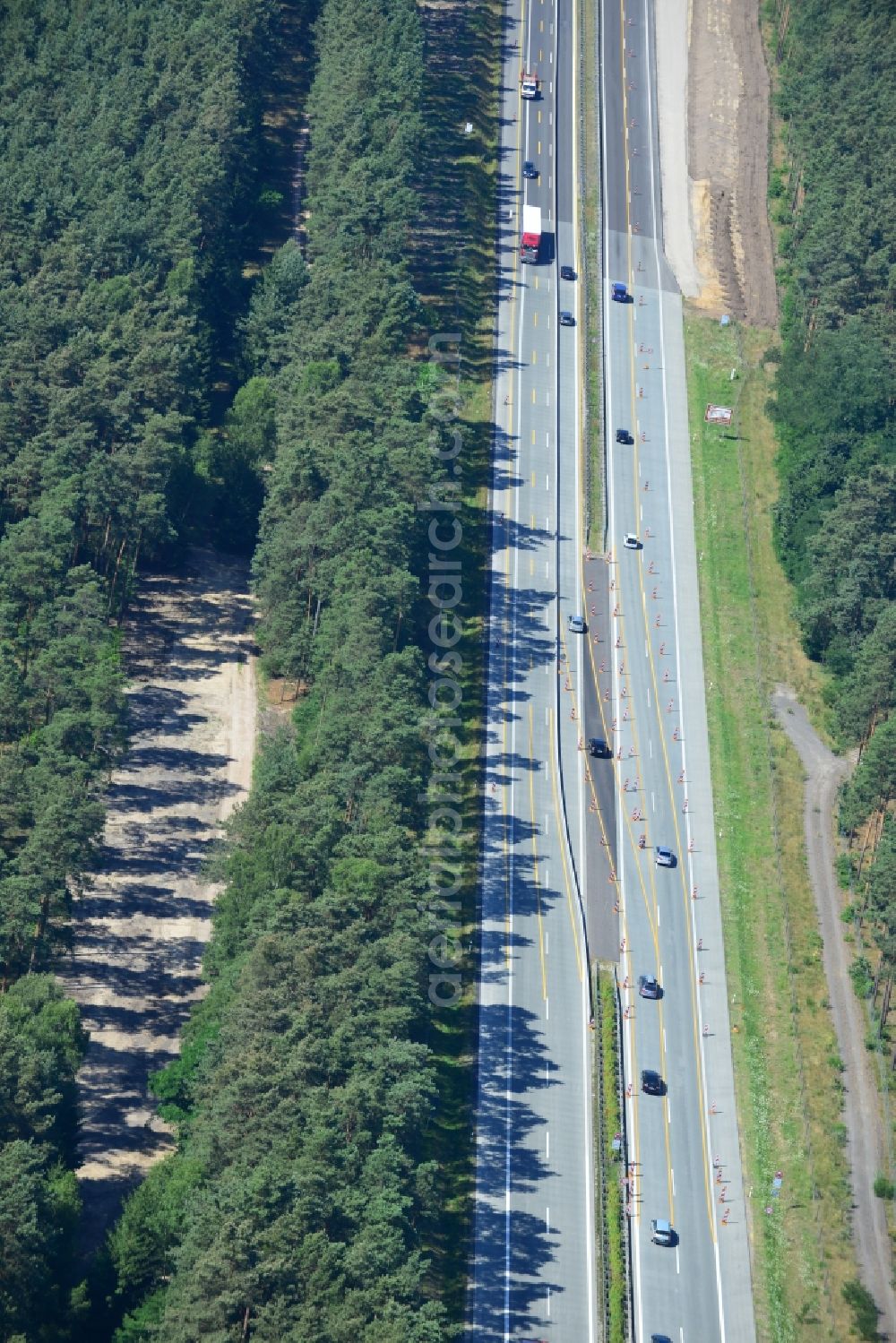 Aerial image Rauen - Construction and widening of the route of the highway / motorway BAB A12 / E30 at Rauen in Brandenburg