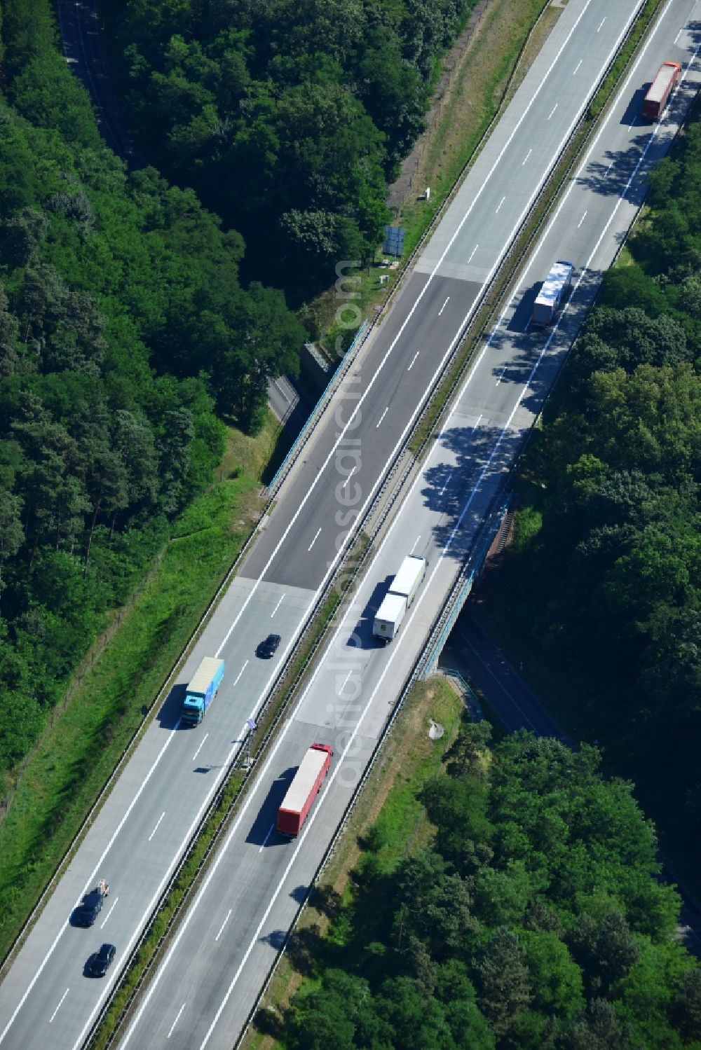 Rauen from above - Construction and widening of the route of the highway / motorway BAB A12 / E30 at Rauen in Brandenburg